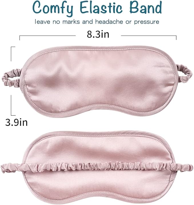 LULUSILK Mulberry Silk Sleep Eye Mask & Blindfold with Elastic Strap/Headband, Soft Eye Cover Eyeshade for Night Sleeping, Travel, Nap(Pink) - Bloomnest