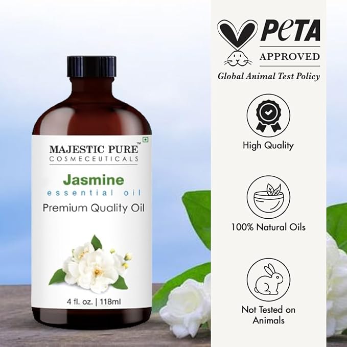 Majestic Pure Essential Oil with Glass Dropper - 100% Pure and Natural - Essential Oils for Diffuser, Aromatherapy, Soap and Candle Making, Jasmine Essential Oil, Jasmine Oil, 4 Fl Oz (Pack of 2) - Bloomnest