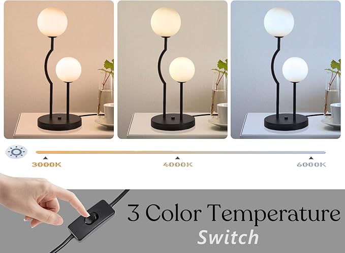 Black Mid Century Globe Table Lamp Industrial Retro 2 Lights Orb Desk Lamp with White Glass Globe Bedside Reading Light for Bedroom Living Room Study Room - Bloomnest