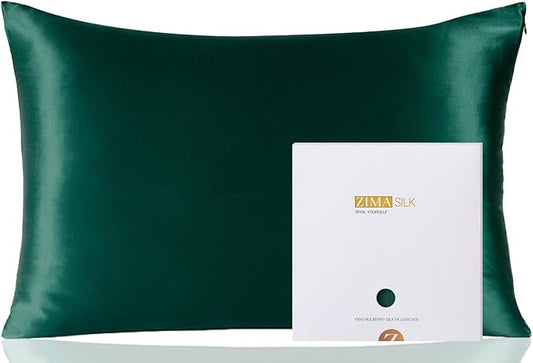 ZIMASILK 100% Pure Mulberry Silk Pillowcase for Hair and Skin Health,Soft and Smooth,Both Sides Premium Grade 6A Silk,600 Thread Count,with Hidden Zipper,1pc(Standard 20''x26'',Blackish Green) - Bloomnest