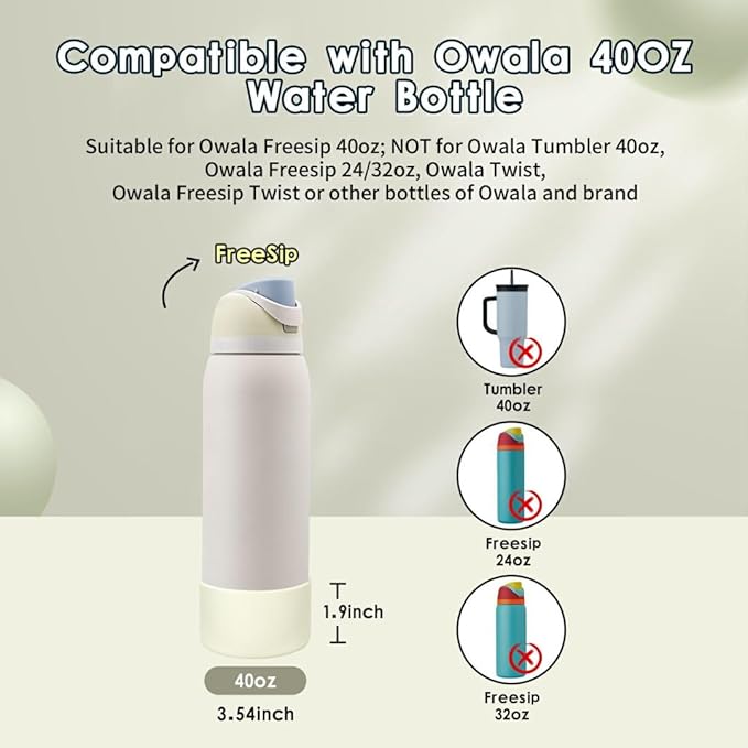 2PCS Silicone Water Bottle Boot, Compatible with Owala 24oz 32oz 40oz, Protective Anti-Scratch & Anti-Dent No Noise Sleeve Cover for FreeSip/Twist/Flip Water Bottles (Iced Breeze, 40oz) BKBY