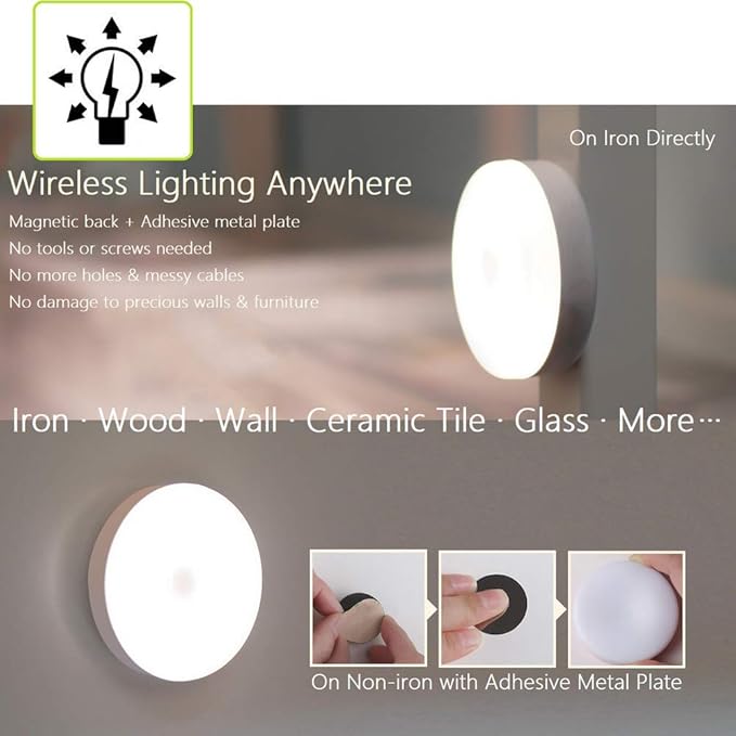 Mini Touch Light, Rechargeable Battery Operated Closet Lights Wardrobe Lights, Magnetic Stick-on Anywhere LED Night Light, Wireless Under Cabinet Lighting, Dimmable Tap Push Light Lamp - Bloomnest