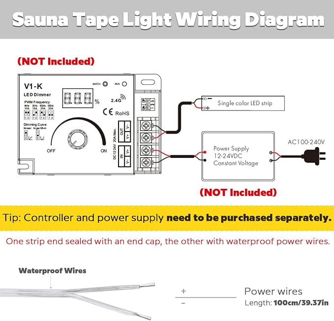 SuperlightingLED DC24V 4000K White Sauna LED Strip Lights High Temp, Flexible Long 5m 16.4ft 120 LEDs/m Heat Resistant Waterproof LED Strip Light IP68 for Steam Room Lighting (4000K Natural White)
