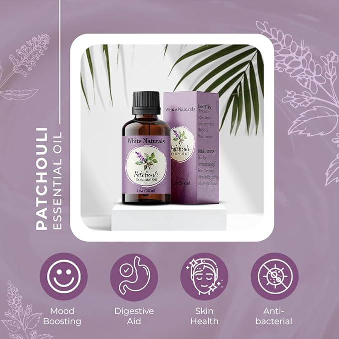 White Naturals Patchouli Essential Oil – 100% Pure & Natural, Earthy Aromatherapy Oil for Relaxation, Skin Care, & DIY Products, 1oz - Bloomnest