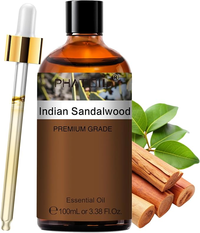 PHATOIL Indian Sandalwood Essential Oil, Pure Premium Natural Oil for Hair Care, Body Skin Care, Aromatherapy, DIY Candle, Soap Making 3.38Fl Oz - Bloomnest