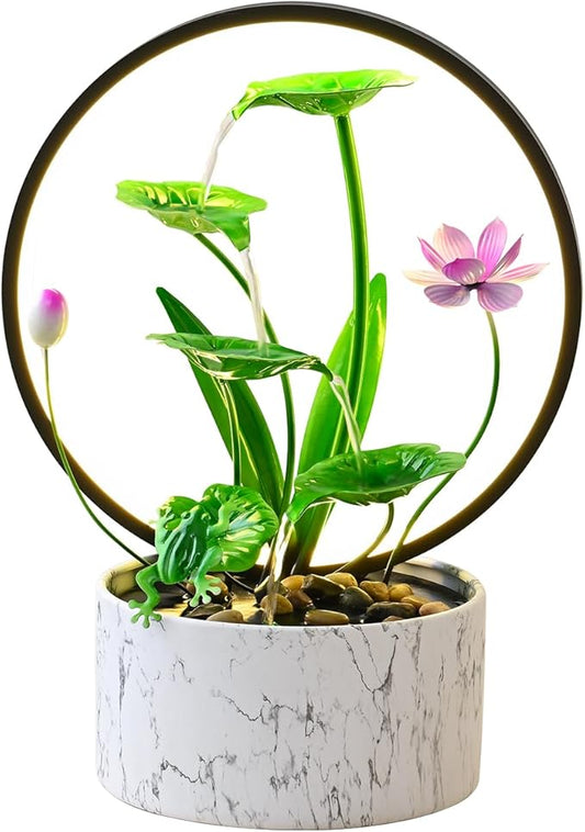 Green Desktop Waterfall Style Indoor Fountain, Medium-Sized Metal Strip LED Light Relaxation Fountain, Zen Relaxation Water Feature Fountain - Bloomnest