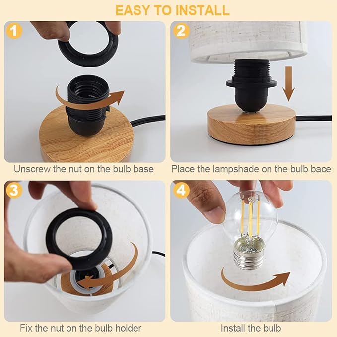 Small Bedside Table Lamp for Bedroom set of 2,Minimalist Wood Base & Round Fabric Shade,Mini Cute Cozy Warm Nightstand Boho Lamp set, Study Desk Night Stand Light for Room, Dorm,Nursery,Living Room - Bloomnest