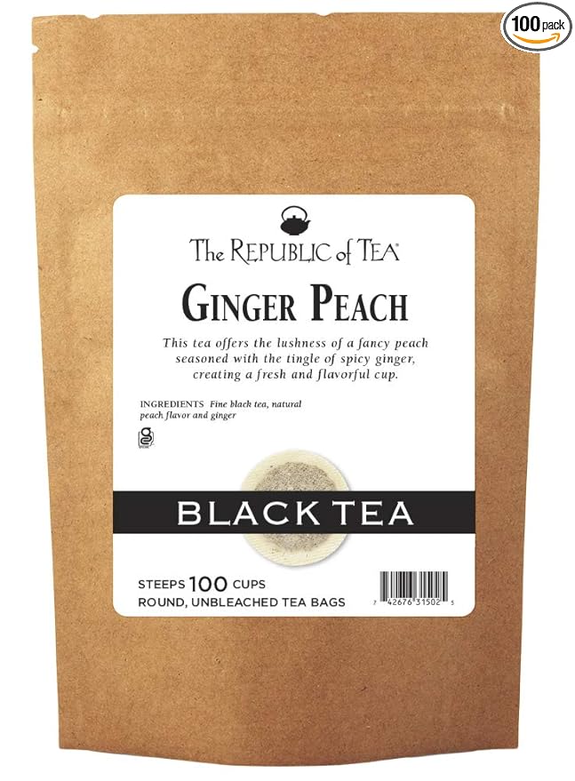The Republic of Tea Ginger Peach Black Tea, Refill Pack of 100 Tea Bags - Bloomnest