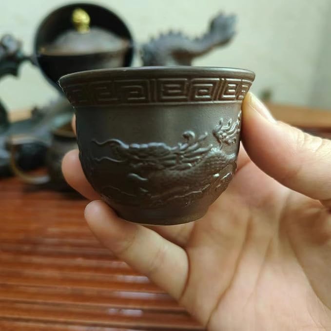 Chinese Gongfu Tea Set Gift Box, Chinese Dragon Shape, Pure Hand Firing, with 360Rotating Teapot and Infuser, Suitable for Office, Home, Gift (Dragon Legend)