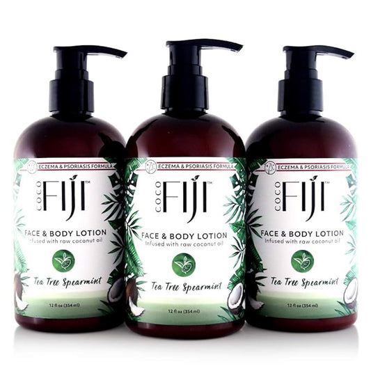 Coco Fiji Face & Body Lotion Infused With Coconut Oil | Lotion for Dry Skin | Moisturizer Face Cream & Massage Lotion for Women & Men | Tea Tree Spearmint 12 oz, Pack of 3 - Bloomnest