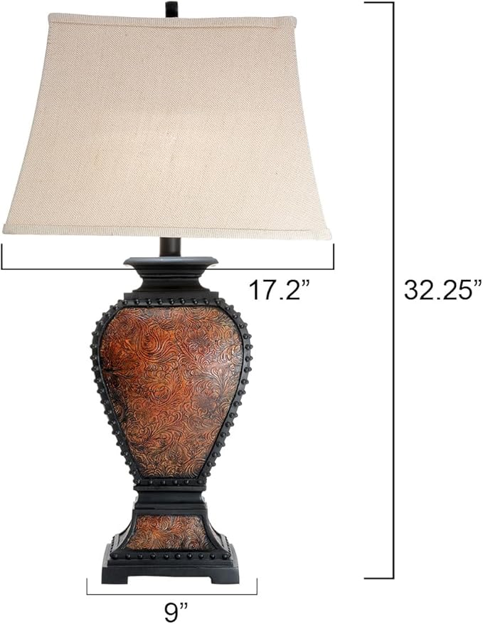 BLACK FOREST DECOR Western Tooled Leather Table Lamp - Rustic Faux Leather Shade for Cabin Decor - Bloomnest