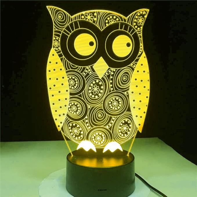 3D Owl Night Light led Lamp Illusion 7 Color Changing Touch Switch Table Desk Decoration Lamps Birthday Gift Acrylic Base USB Cable Toy - Bloomnest