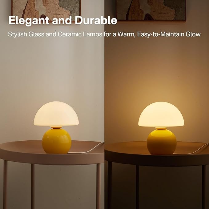 Mushroom Lamp Desk Lamp for Bedroom,Table Bedside Small Lamps for Living Room,Mushroom Decor Cute Mini Modern Mid Century Lamps for Night Stands,Aesthetic Home Living Room Decor(Yellow) - Bloomnest