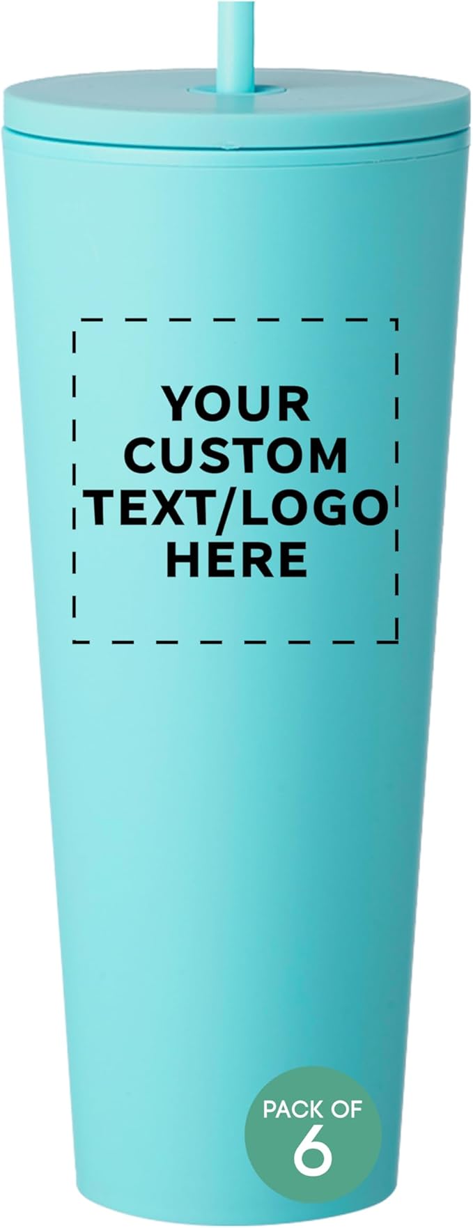 DISCOUNT PROMOS Custom Kenai Plastic Tumblers with Straw 24 oz., Set of 6, Personalized Bulk Pack - Ideal for Busy Professionals, With lids, Ice Coffee Tumbler, To Go Cup, Insulated - Mint - Bloomnest