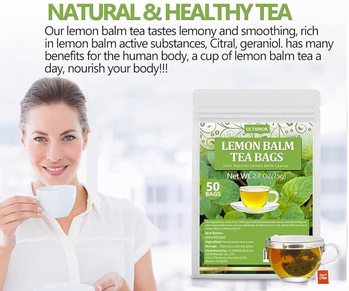 Premium Lemon Balm Leaf Tea, 50 Bags. Made with 100% Natural Lemon Balm Leaves, No Additive & Caffeine Free, Promotes Relaxation & Support Digestion. - Bloomnest