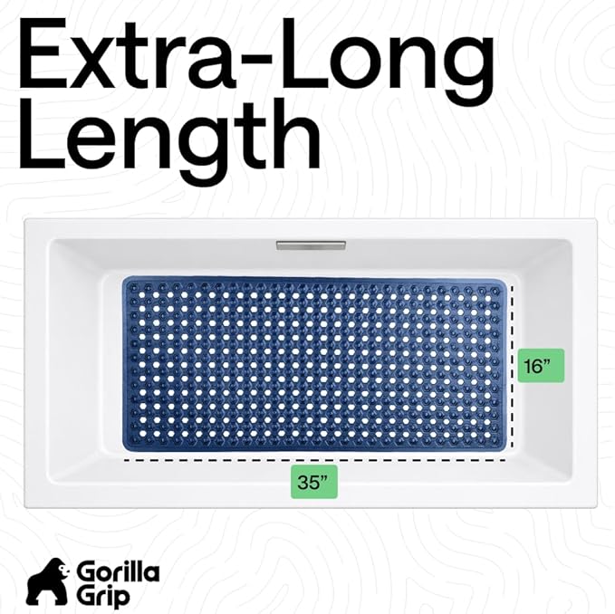 GORILLA GRIP Patented Bath Tub Shower Mat, Machine Washable Bathtub Floor Liner Mats, Suction Cups and Drain Holes to Keep Tubs Clean, Soft on Feet, Bathroom Essentials, 35x16 Inch, Clear Navy - Bloomnest