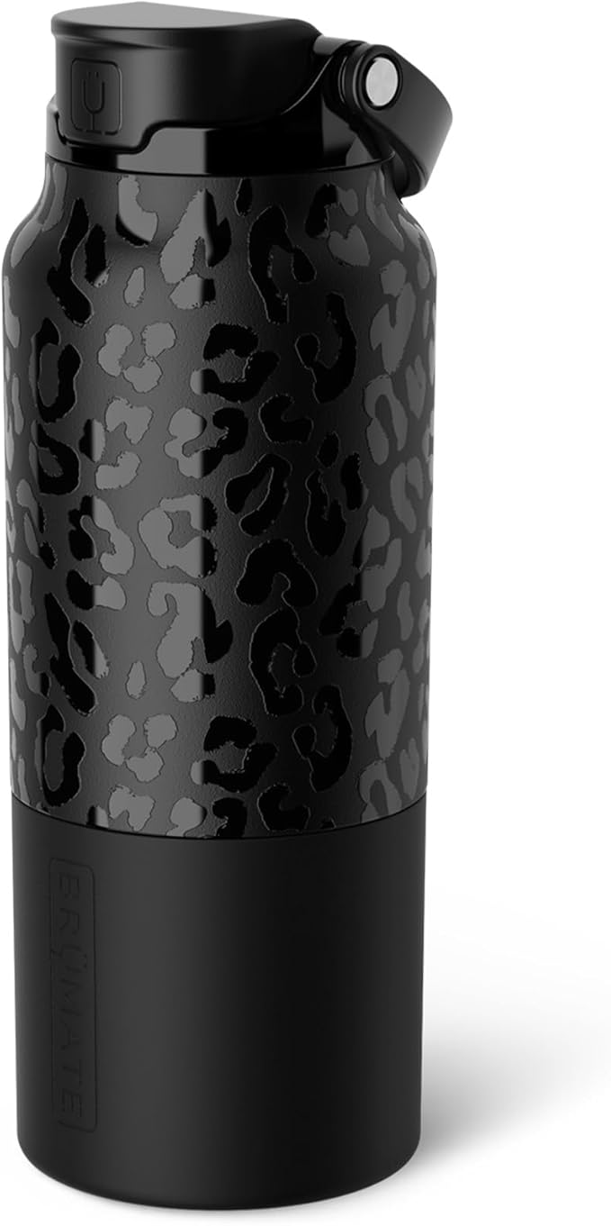 BrüMate Rise 35oz Water Bottle With 100% Leakproof Covered Silicone Straw | Insulated Stainless Steel Water Bottle With Removable Straw | Fast Flow | Soft Sip Silicone Spout | BPA-Free (Onyx Leopard) Br%C3%BCMate