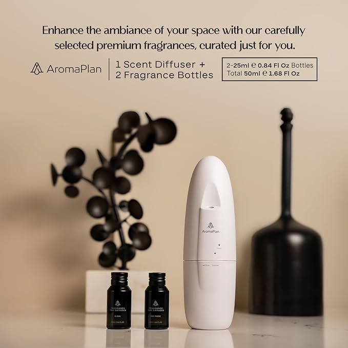 AromaPlan 5 Star Collection 2025 Plug in Diffuser (2 Fragrances Included)-Cold Air & Waterless Diffusers for Home & Office- Silent Wall Diffuser Plug in, Bluetooth App Control, 500 sq. ft (White) - Bloomnest