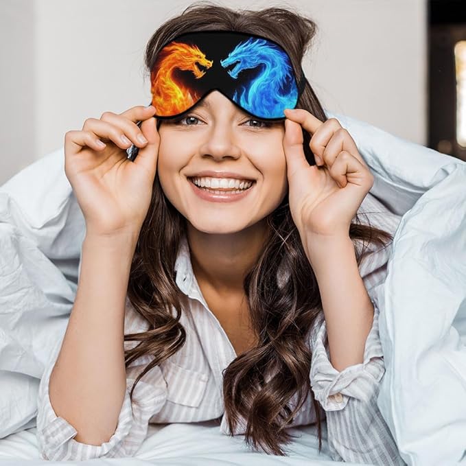 Fiery Dragons Sleep Eye Mask Eye Cover Blue Red Dragon Abstract Art Dragons Silk Eye Mask for Sleeping with Adjustable Strap for Travel Nap Shift Work Office - Bloomnest