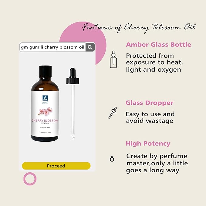 Cherry Blossom Essential Oil, Fragrance Oil for Candle Soap Making, Perfume for Women, Gift for Her - 3.38 Fl Oz 100ml - Bloomnest