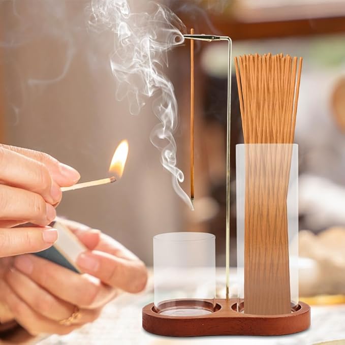 2 in 1 Glass Incense Holder, Incense Sticks Burner Holder with Storage, Anti-Ash Incenses Burner, Hang Upside Down Incenses Holder for Meditation Yoga Spa Home Decor - Bloomnest