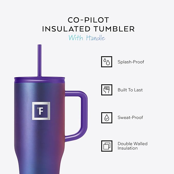 IRON °FLASK Co-Pilot Insulated Mug w/Straw & Flip Cap Lids - Cup Holder Bottle for Hot, Cold Drink - Leak-Proof - Water, Coffee Portable Travel Mug - Dark Pine, 32 Oz - Bloomnest