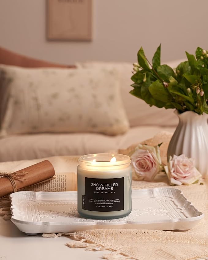 M&SENSE Snow Filled Dreams Winter Scented Candle, 11.6oz Natural Soy Wax 70 Hours Long Lasting 2 Cotton Wick Aromatherapy Gifts for Home Decor,Clean Candle for Men and Women - Bloomnest