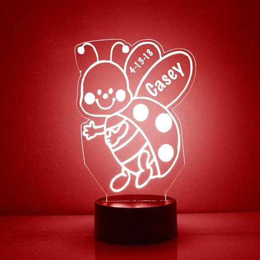 Ladybug Custom 3D Illusion Lamp with Remote | LED Night Light with Personalized Name, Logo, Image, Design | 4 Modes, 16 Light Colors | USB or Battery Power | Made in The USA - Bloomnest