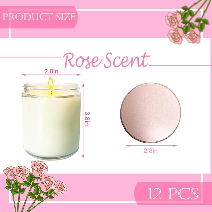 12 Pcs 8 Oz Bulk White Soy Candles,Rose Scented Candles Set,Bulk Aromatherapy Candle,Great Stress Relieving Scented Candle for Girls as a Gift for Birthdays, Weddings and More! - Bloomnest