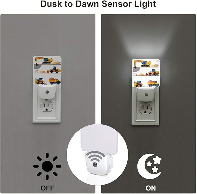 Led Night Light, Construction Car Decorative Plug in Nightlights,with Smart Auto Dusk to Dawn Night Light for Bedroom, Kitchen, Nursery, Bathroom - Bloomnest