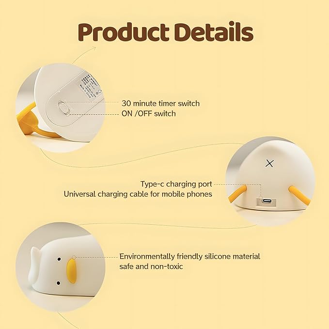Lying Cute Duck Lamp Night Light for Kids,Cute Room Decor Silicone Duck Lamp for Baby,Night Lights for Baby Nursery,3-Colors USB Rechargeable Gift for Kids Boys and Girls Bedroom Decor - Bloomnest