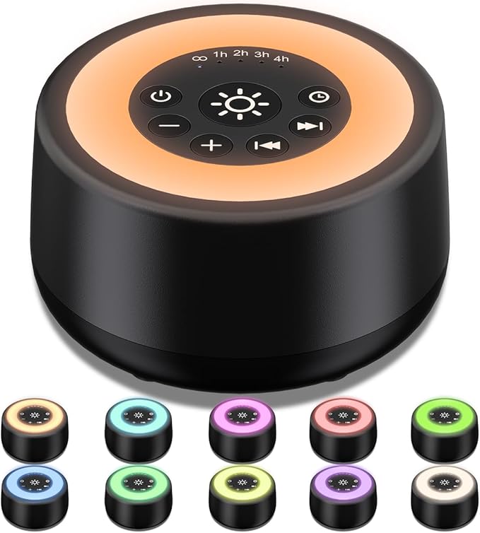 Sleepbox Sound White Noise Machine with 25 Soothing Sounds 10 Colors Warm Night Light 4 Brightness Levels 32 Volume Levels 5 Timer and Memory Function Perfect for Kids Adults Seniors Sleeping Black - Bloomnest