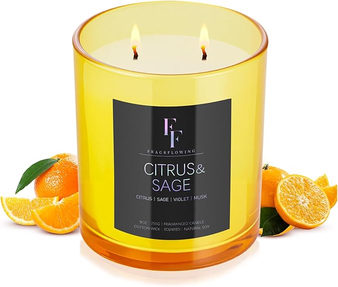 Citrus & Sage Scented Candle, 2-Wick Luxury Soy Wax Candle, 9 oz Aromatherapy Candle Home Fragrance Candles Gift - Bloomnest