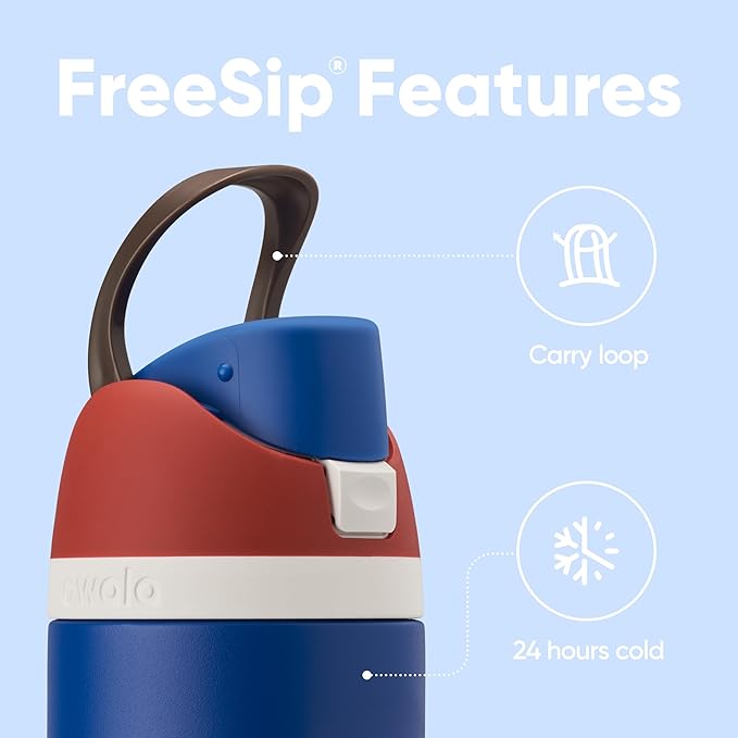 Owala Marvel FreeSip Insulated Stainless Steel Water Bottle with Straw for Sports and Travel, BPA-Free Sports Water Bottle, 24 oz, Captain America Owala