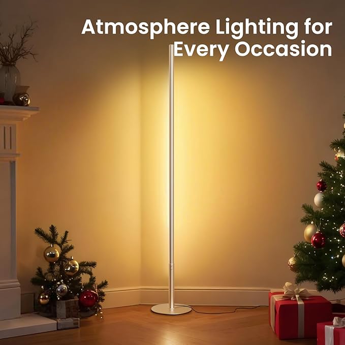 LED Corner Floor Lamp, Set of 2 Minimalist Dimmable Light with Remote, 2700-6500k Color Temperature Stepless Adjustable, 58" Tall Standing Lamp for Living Room, Bedroom, Office, Silver - Bloomnest