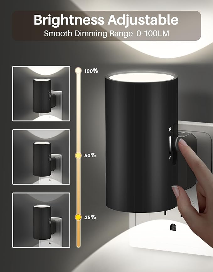 Night Lights Plug into Wall, LED Plug in Night Light with Light Sensor, 0-100LM Adjustable Brightness Wall Light, 5000K Daylight White, 2Pcs Dimmable Automatic Night Light for Hallway Bedroom Stairway - Bloomnest