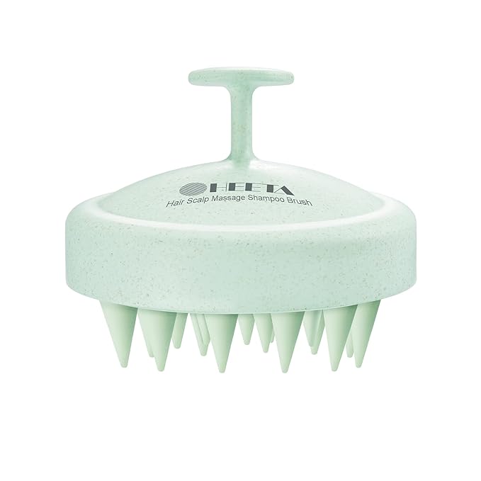 HEETA Scalp Massager Hair Growth, Soft Silicone Scalp Scrubber Shampoo Brush for Exfoliation, Dandruff Removal & Head Massage Stress Relax, Wet & Dry Use for Thick, Thin Hair Care, Wheat Straw Green HEETA