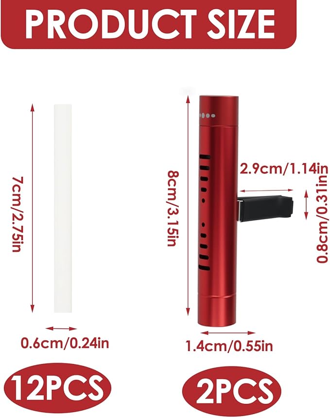 2 Pack Car Essential Oil Diffuser Vent Clip, Aluminum Essential Oil Car Diffuser Kit with 12 Pcs Odorless Sticks, Vent Clip for Cars, Office, Kitchen (Red, 2 Pcs) - Bloomnest