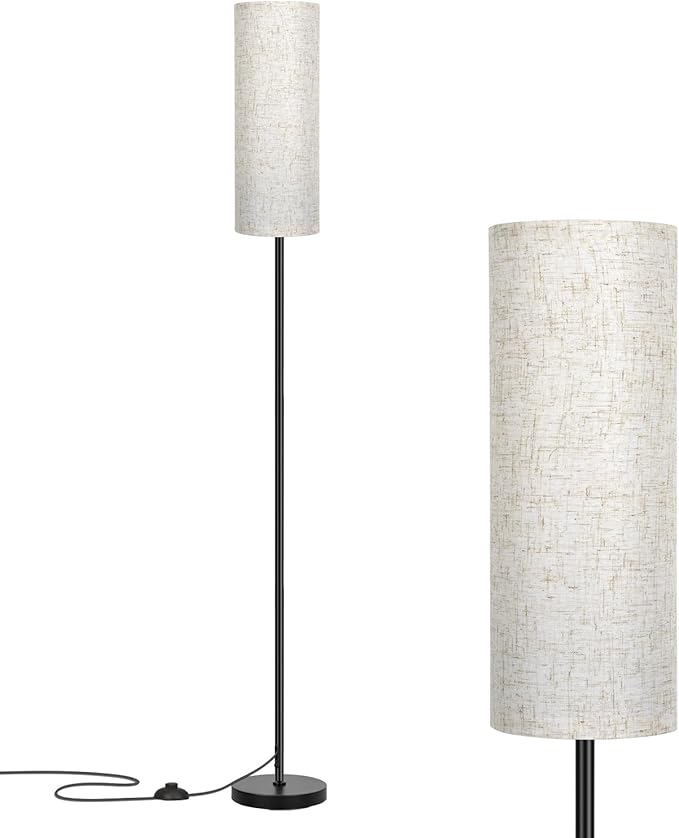 FRIDEKO HOME Floor Lamp with Beige Shade, Simple Design with Foot Pedal Switch, Small Tall Lamps for Living Room Bedroom Office, Corner Floor Stand Light with Black Pole Lamp (No Bulb/No Remote) - Bloomnest