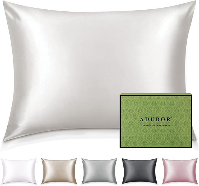Adubor 100% Silk Pillowcase - Mulberry Silk Pillow Cases, 23 Momme 6A Grade Fibers, Silk Pillow Case for Hair and Skin Health, with Hidden Zipper (Standard 20''×26'', Lvory White, 1PC) - Bloomnest