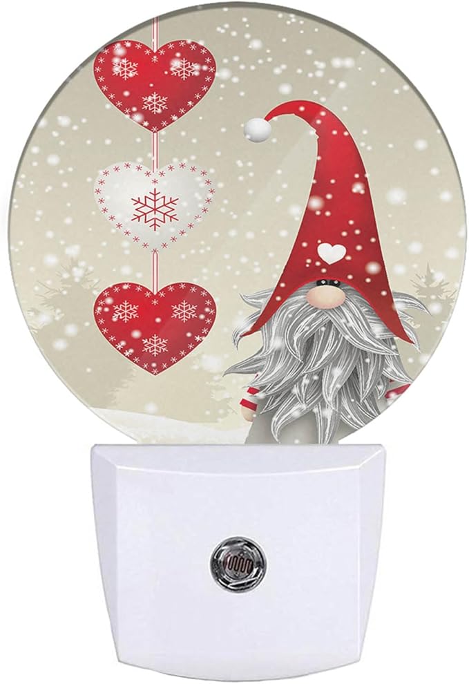 EKOBLA Valentine's Day Love Gnome Night Light Snowflakes Red Love Hearts Plug-in Nightlights Auto Sensor LED Dusk to Dawn Light for Men Women Boys Girls Gifts - Bloomnest