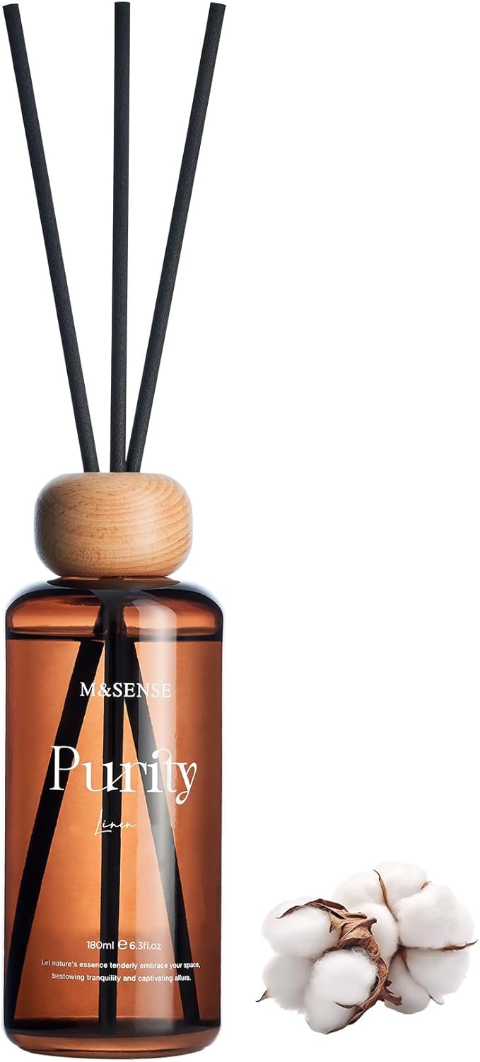 M&SENSE Linen Reed Diffuser: Upgraded Formula 6.3 fl oz Non-Toxic Aroma Set with Sticks, Long-Lasting Natural Essential Oil Gifts for Home, Bedroom
