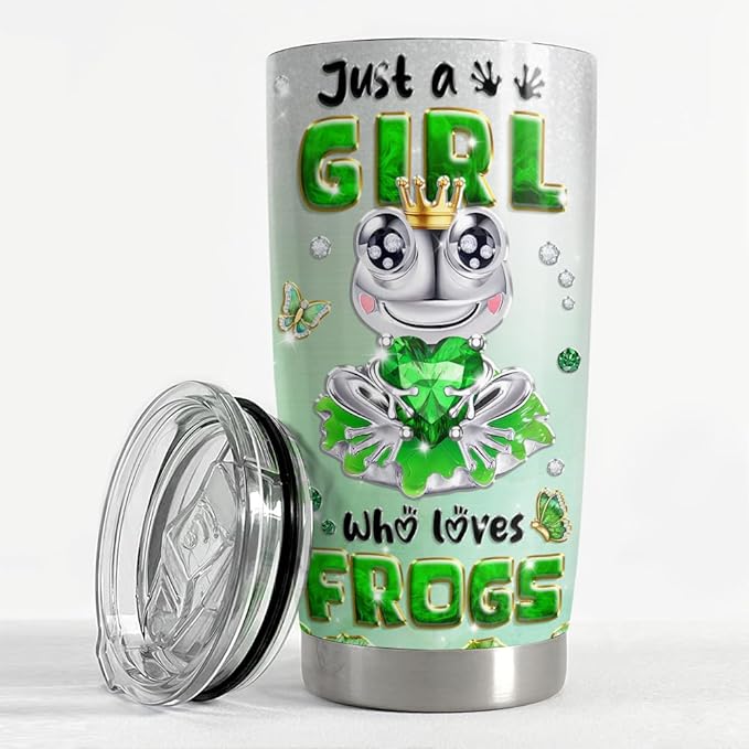 SANDJEST Frog Tumbler 20oz Girl Who Loves Frogs Cup Stainless Steel Insulated Tumblers Coffee Travel Mug for Girls Teen Gift for Birthday Christmas - Bloomnest