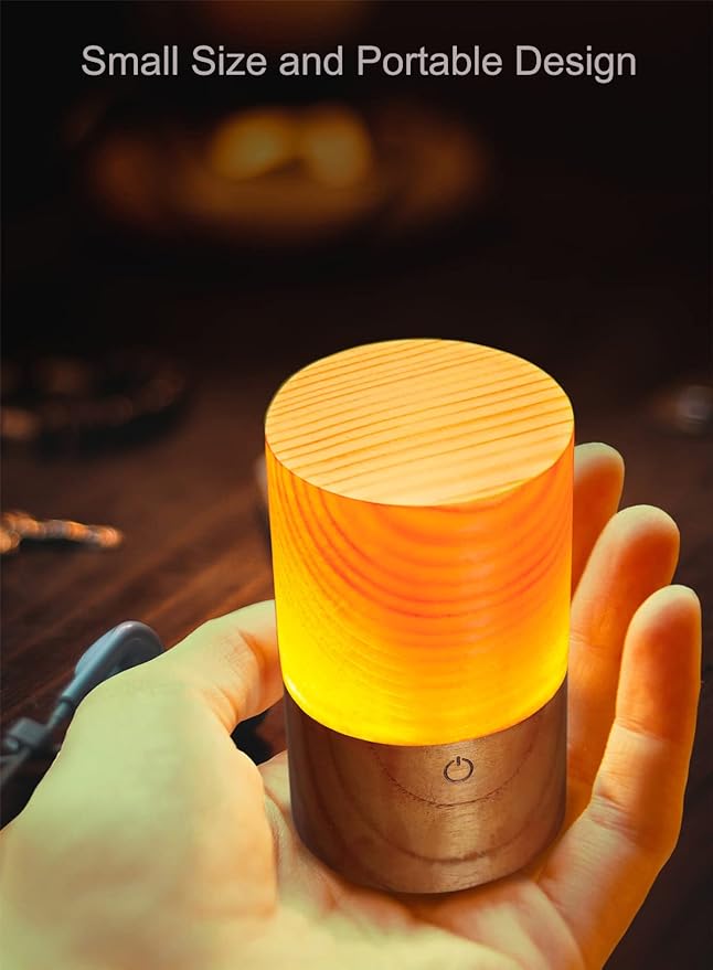 LED Wood Lamp Portable Touch Sensor-Controlled Night Lamps with Adjustable 3-Level Brightness Warm Light for Bedside/Candle-lit Dinner/Coffee Shops and Bars/Courtyard/Camping - Bloomnest