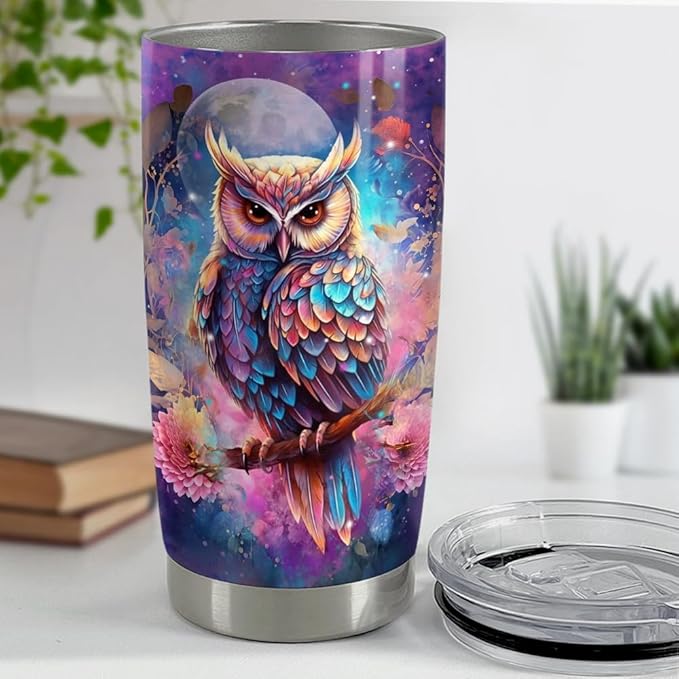 SANDJEST Owl Tumbler 20oz Stainless Steel Insulated Tumblers Coffee Travel Mug Cup Owls Gifts for Women Girls Gift for Birthday Christmas - Bloomnest