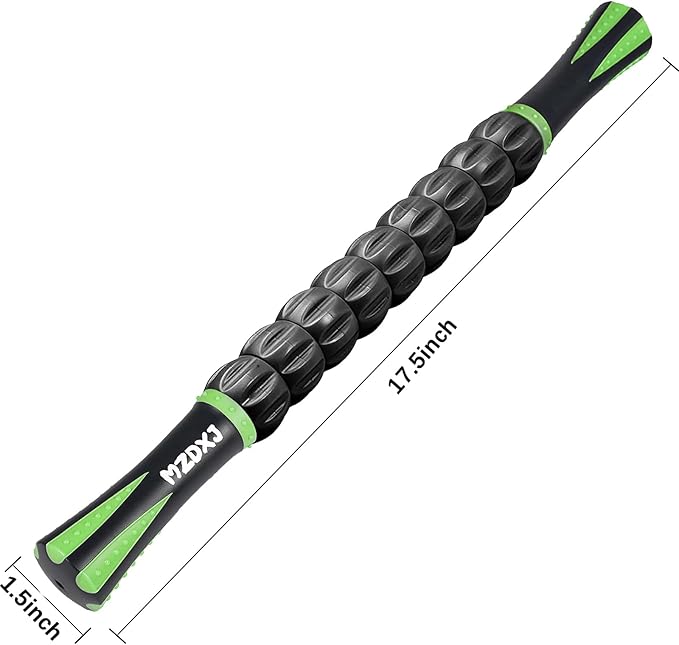 Muscle Roller Massage Roller Stick- Deep Tissue Fascia Blaster for Myofascial Pain Relief, Lymphatic Drainage & Body Sculpting, Handheld Physical Therapy & Recovery Tool (Green black-18 inch) - Bloomnest