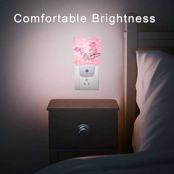 Cherry Blossoms Night Light,Spring Flower Night Lights Plug into Wall with Dusk to Dawn Light Sensors 0.5W Dim Night-Lights for Bedroom - Bloomnest