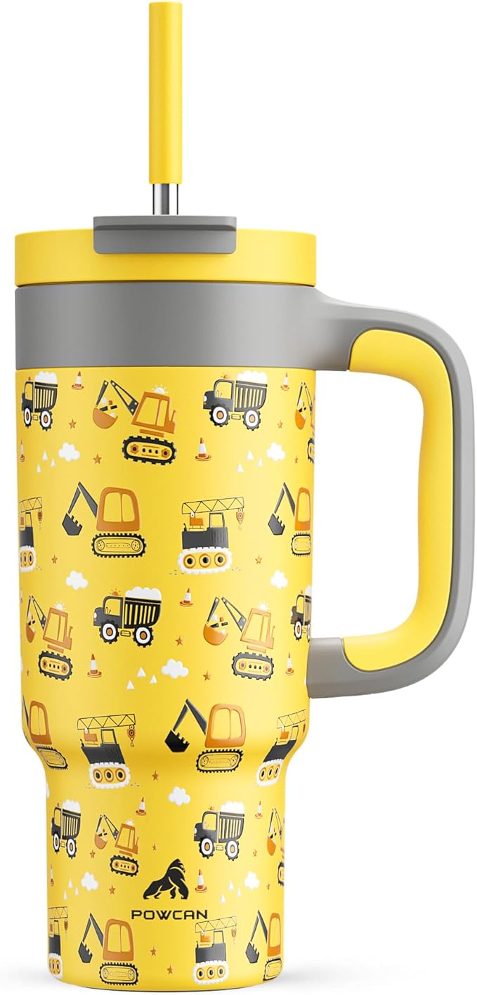 24 oz Stainless Steel Cup with Handle for Preschooler: BPA-Free, Lid with Straw, Easy to Clean, Car Cupholder Friendly, Insulated Tumbler for Playtime, Sports, Summer Camp, Vacation, Gift (Dig It Up) - Bloomnest