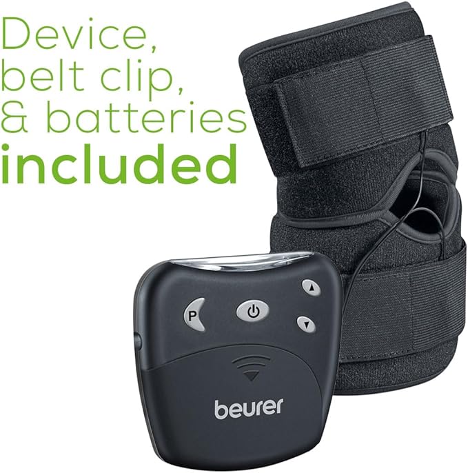 Beurer EM29 2-in-1 Knee and Elbow TENS Machine for Pain Relief with 20 Intensity Levels, 4 Programs, and Reusable Water Contact Electrodes, Digital Muscle Stimulator Device