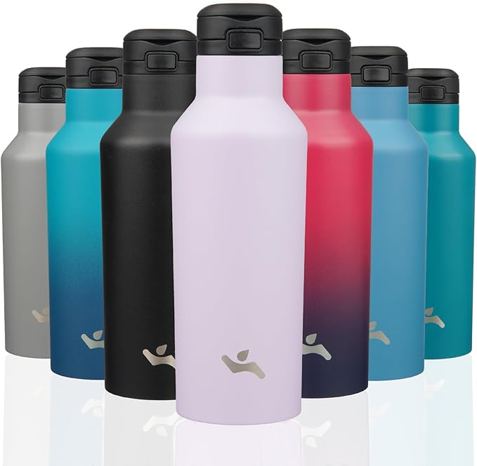 Insulated Water Bottle with Straw,17 OZ Double Wall Vacuum Stainless Steel Water Flask with 2 Lids,Purple - Bloomnest